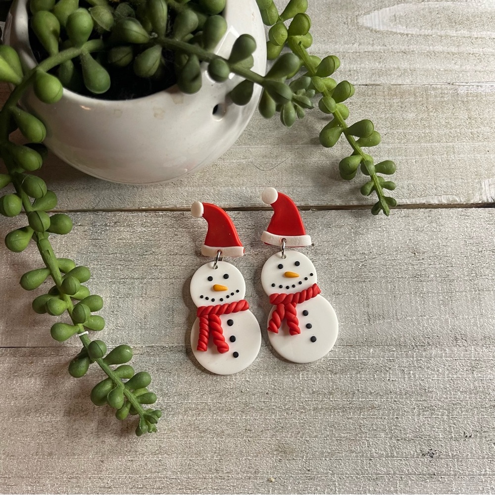 ☃️ Snowman Polymer Clay Dangle Lightweight Earrings Christmas Winter Accessories
